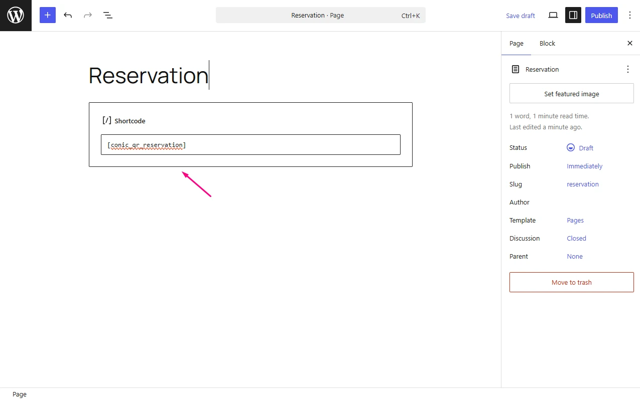 Conic QR Menu reservation page